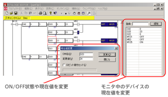 INTALOGICのON/OFF状態やモニタ中のデバイスの現在地変更を示すイメージ図